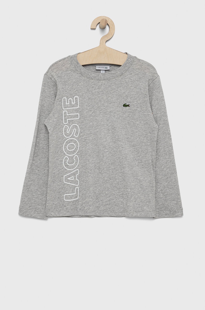 

Детска блуза с дълги ръкави Lacoste в сиво с принт, Сив