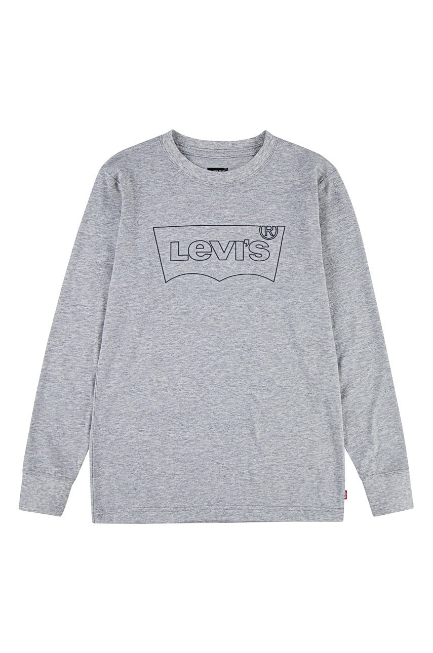 Levi's longsleeve din bumbac pentru copii culoarea gri, cu imprimeu
