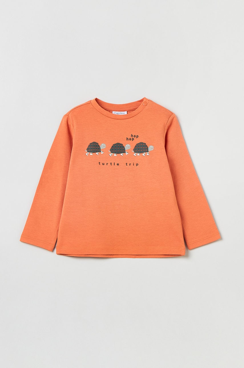 OVS longsleeve din bumbac pentru copii culoarea portocaliu, cu imprimeu