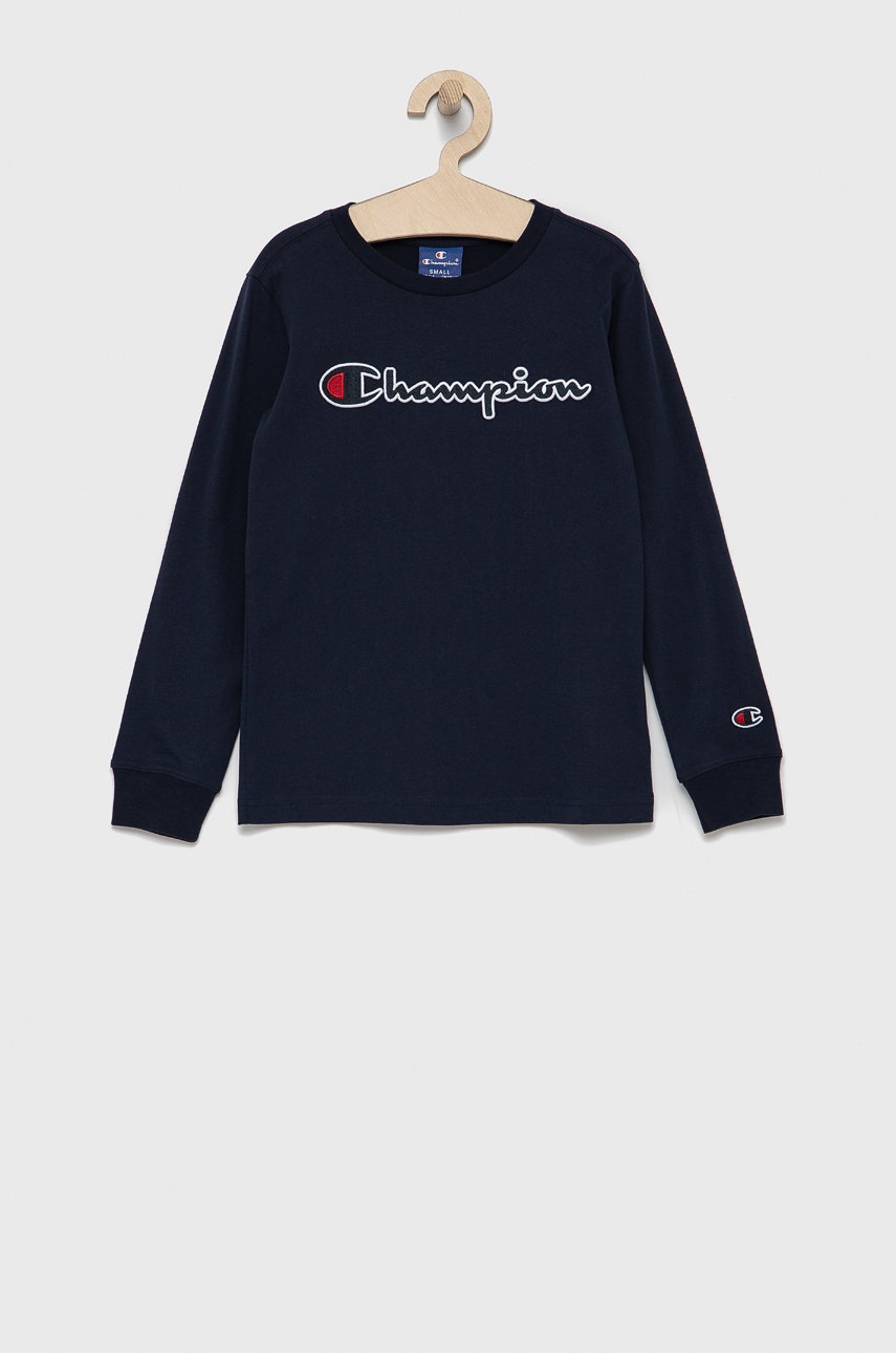 Champion Longsleeve din bumbac pentru copii culoarea albastru marin, material neted