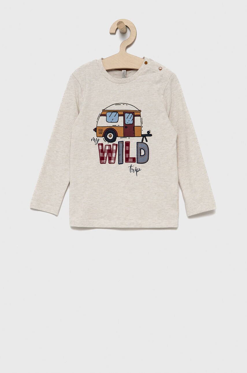 Birba&Trybeyond longsleeve din bumbac pentru copii culoarea bej, cu imprimeu