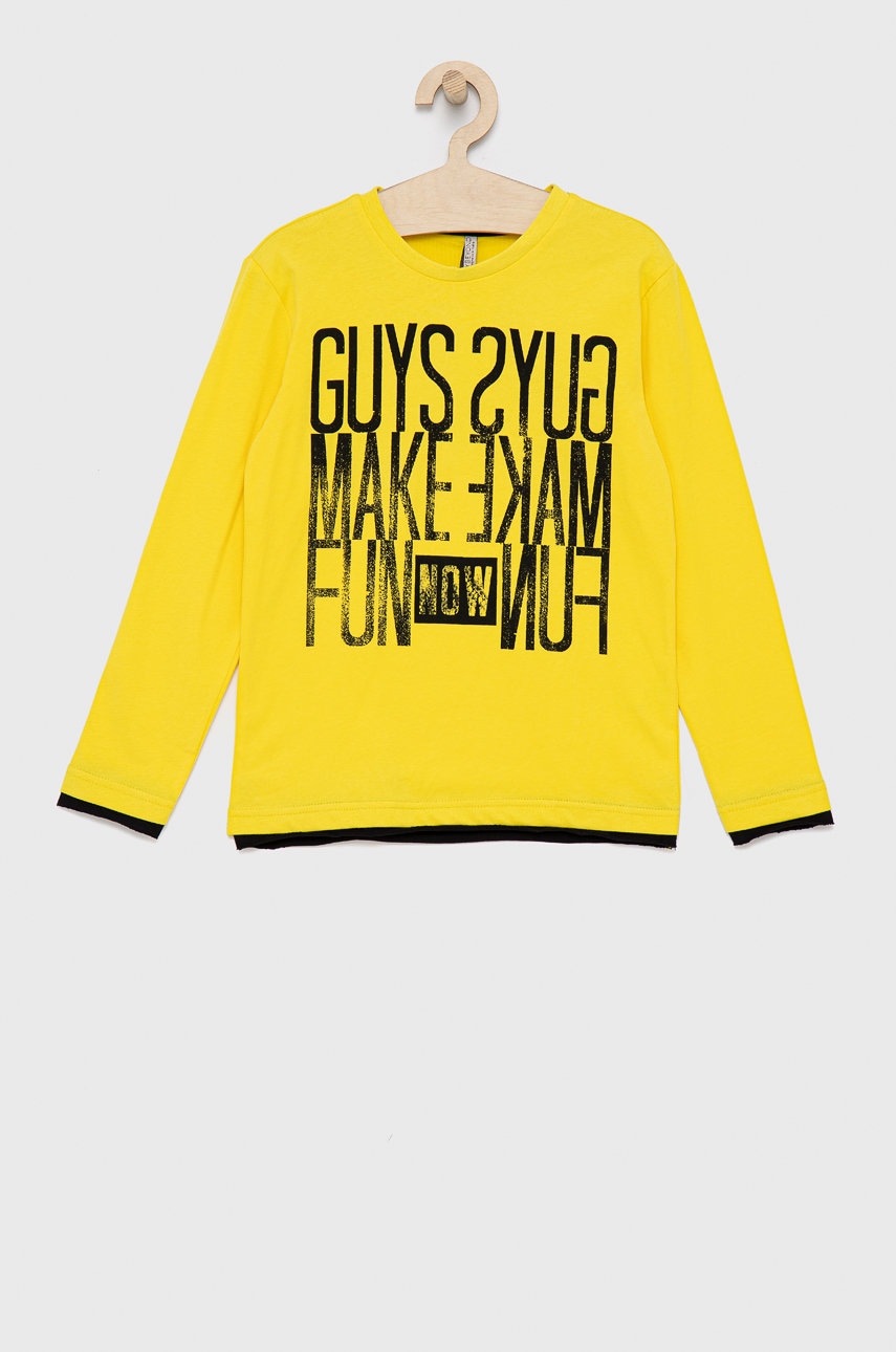 Birba&trybeyond longsleeve din bumbac culoarea galben, cu imprimeu