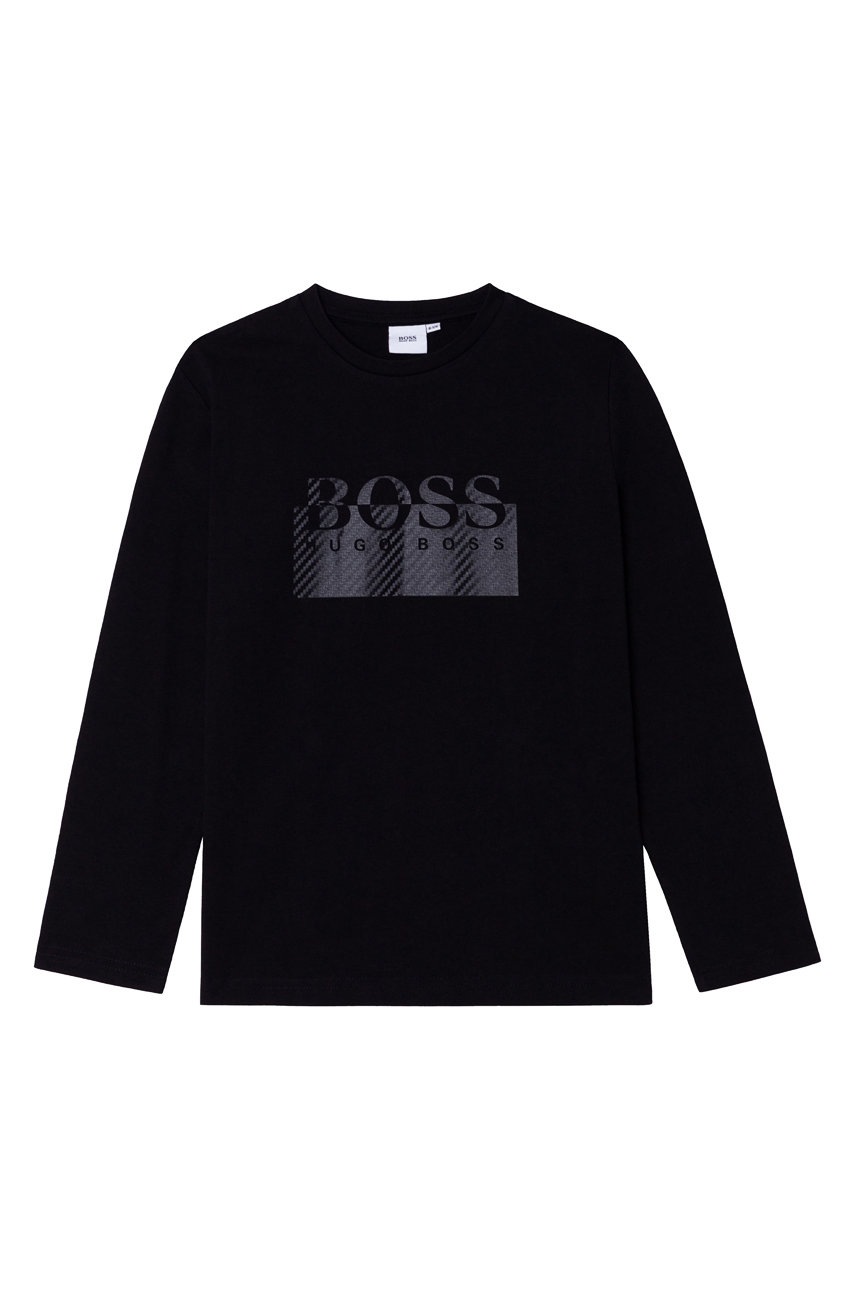 

Детска блуза с дълги ръкави Boss в черно с принт, Черен