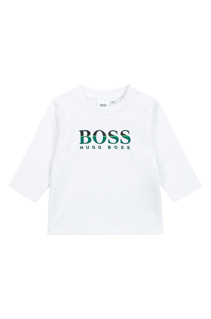 

Детска блуза с дълги ръкави Boss в бяло с принт, Бял
