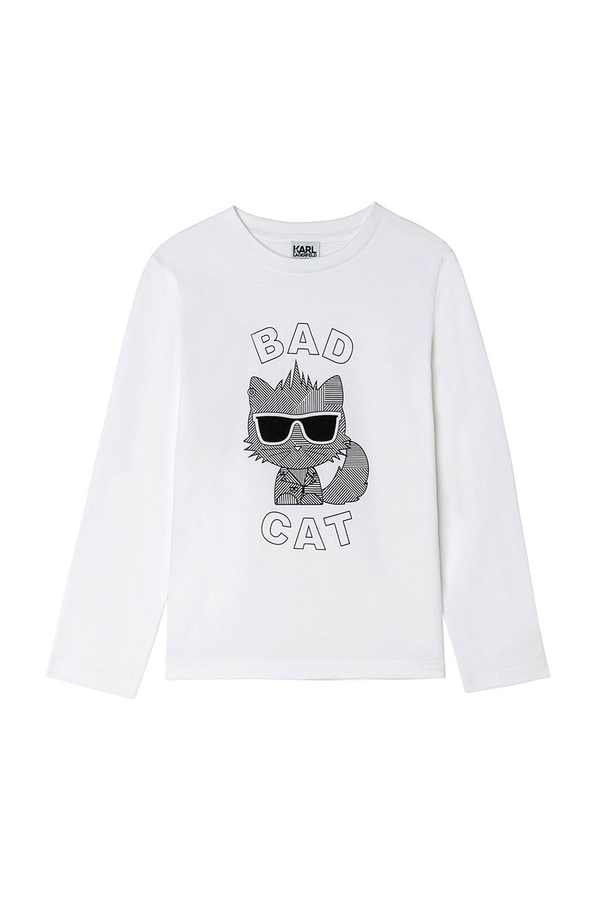 

Детска блуза с дълги ръкави Karl Lagerfeld в бяло с принт, Бял