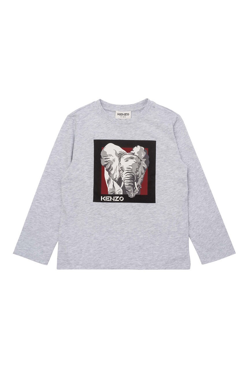 Kenzo kids longsleeve din bumbac pentru copii culoarea gri, cu imprimeu