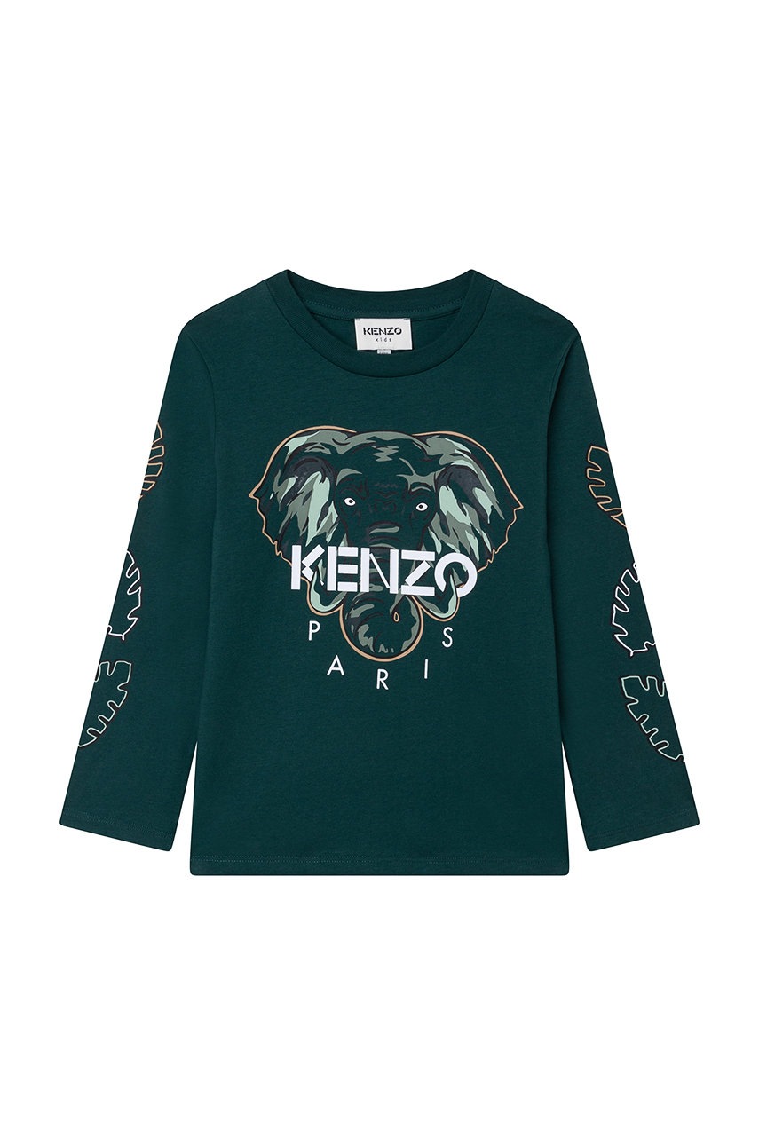 

Детска блуза с дълги ръкави Kenzo Kids в зелено с принт, Зелен