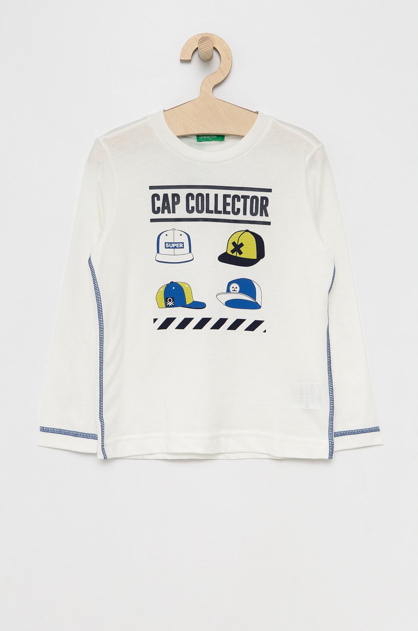

Детска блуза с дълги ръкави United Colors of Benetton в бяло с принт, Бял