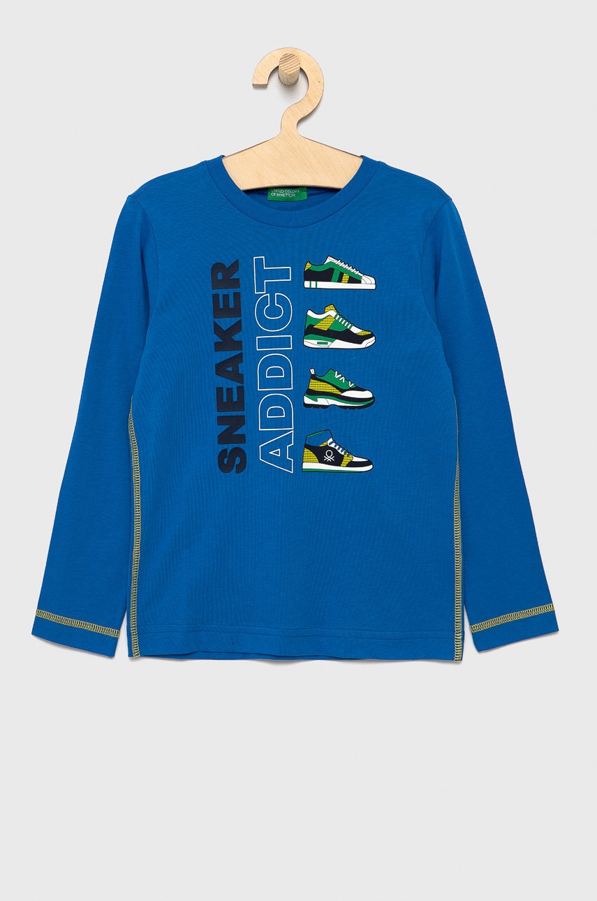 

Детска блуза с дълги ръкави United Colors of Benetton с принт, Син