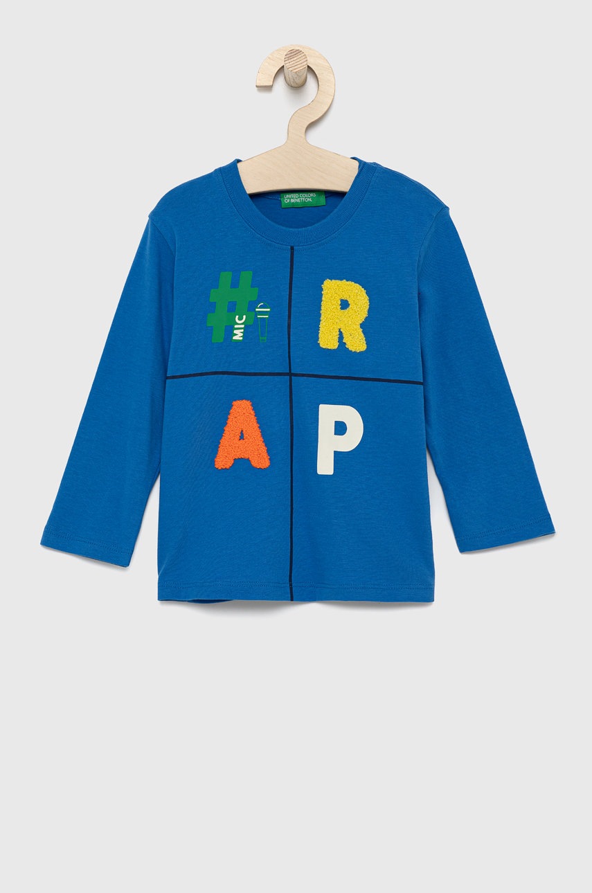 

Детска блуза с дълги ръкави United Colors of Benetton с принт, Син