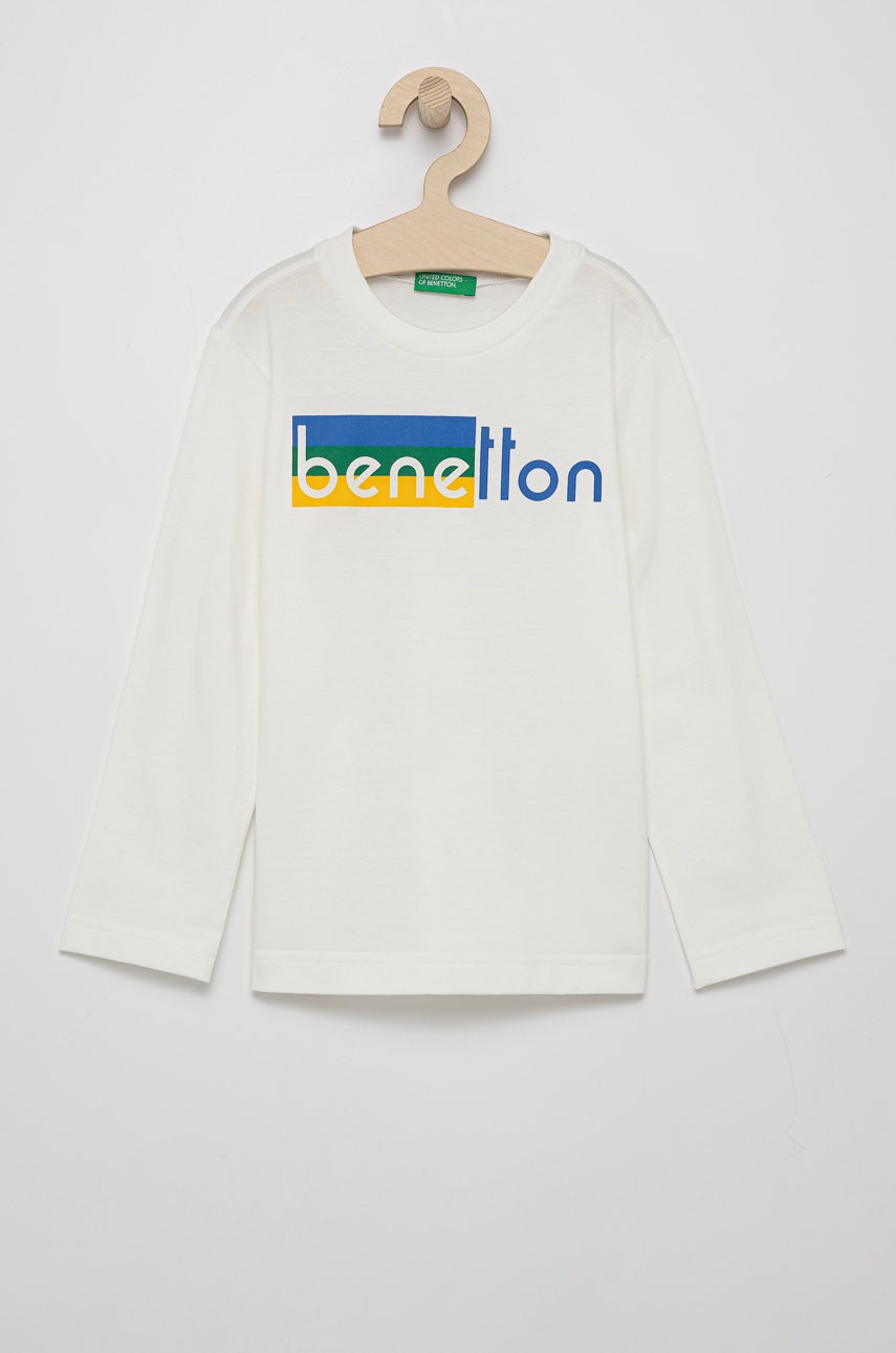 

Детска блуза с дълги ръкави United Colors of Benetton в бяло с принт, Бял