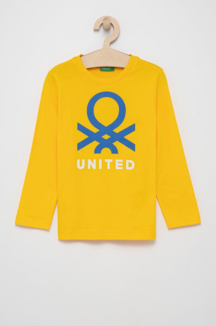 

Детска блуза с дълги ръкави United Colors of Benetton в жълто с принт, Жълт