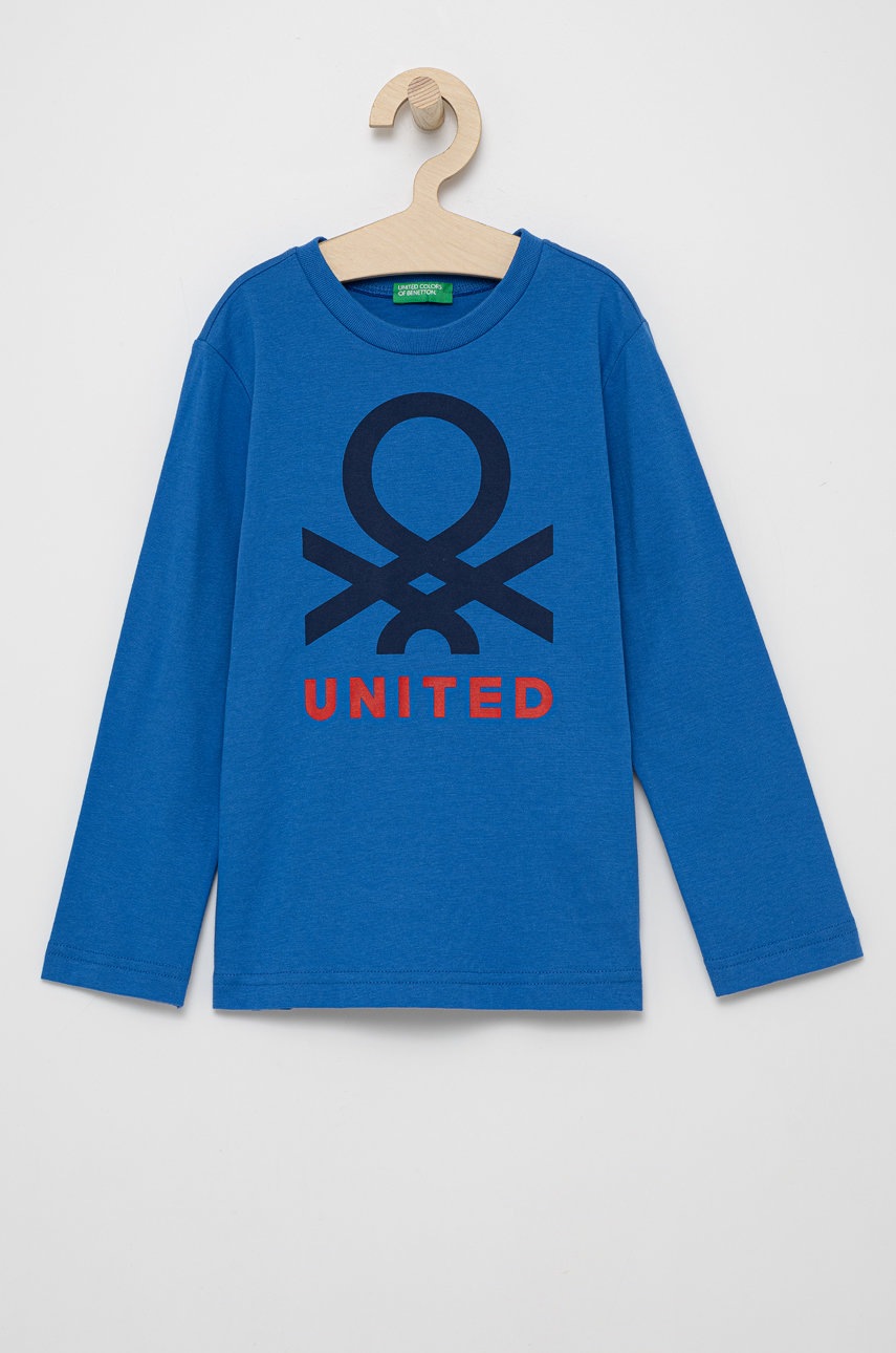 

Детска блуза с дълги ръкави United Colors of Benetton с принт, Син