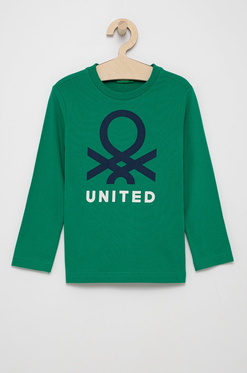 

Детска блуза с дълги ръкави United Colors of Benetton в зелено с принт, Зелен