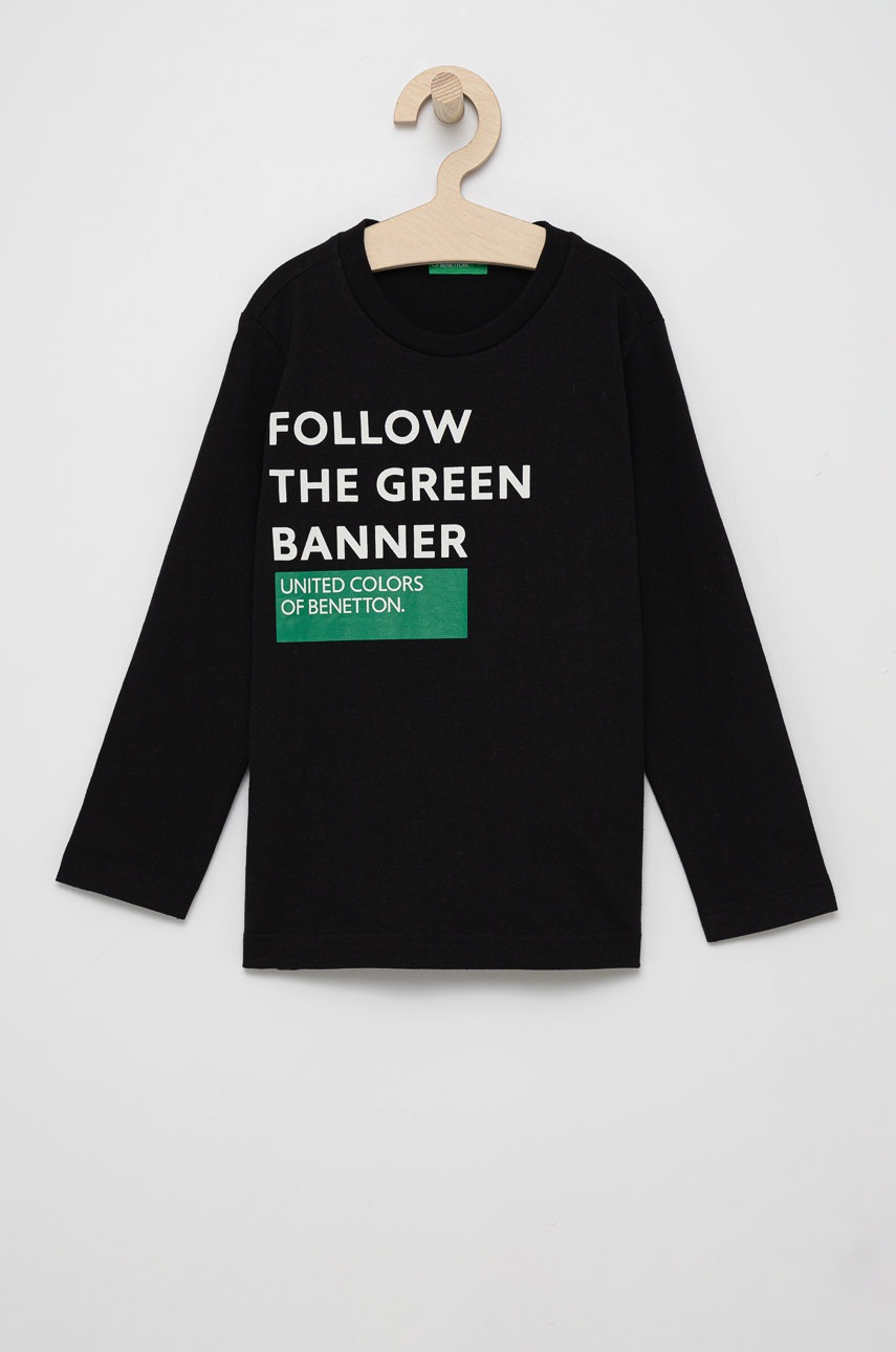 

Детска блуза с дълги ръкави United Colors of Benetton в черно с принт, Черен