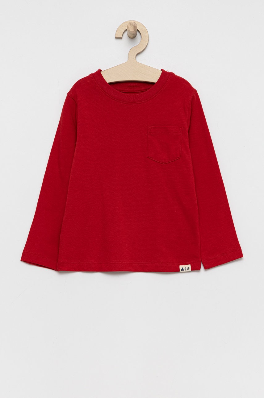 Gap longsleeve din bumbac pentru copii culoarea rosu, material neted