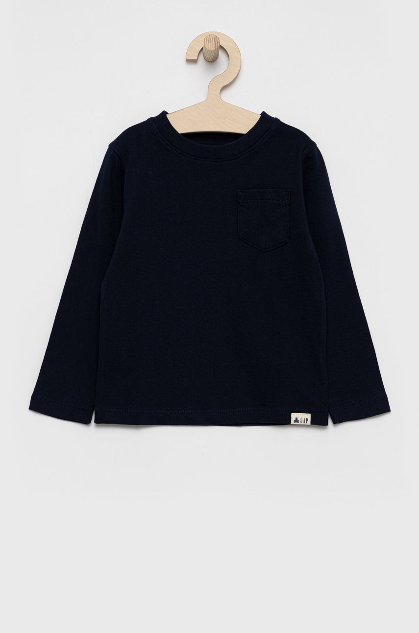 Gap longsleeve din bumbac pentru copii culoarea albastru marin, material neted