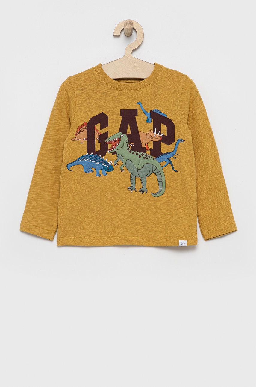 Gap longsleeve din bumbac pentru copii culoarea galben, cu imprimeu