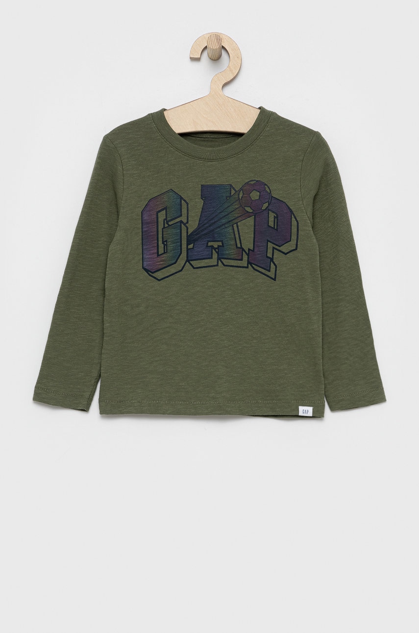 Gap longsleeve din bumbac pentru copii culoarea verde, cu imprimeu