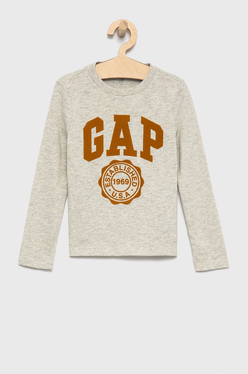 Gap longsleeve din bumbac pentru copii culoarea gri, cu imprimeu