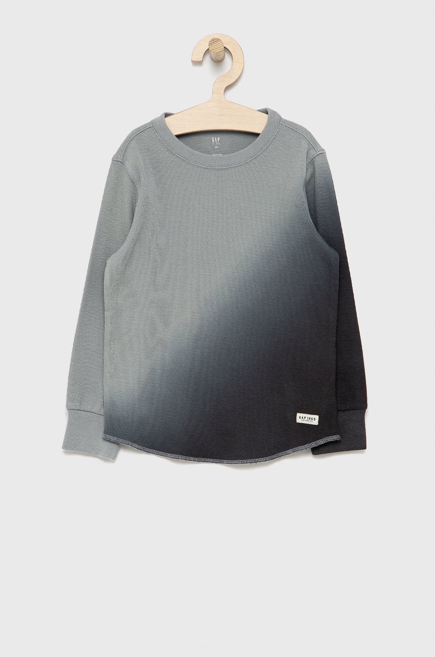 Gap longsleeve din bumbac pentru copii culoarea gri, material neted