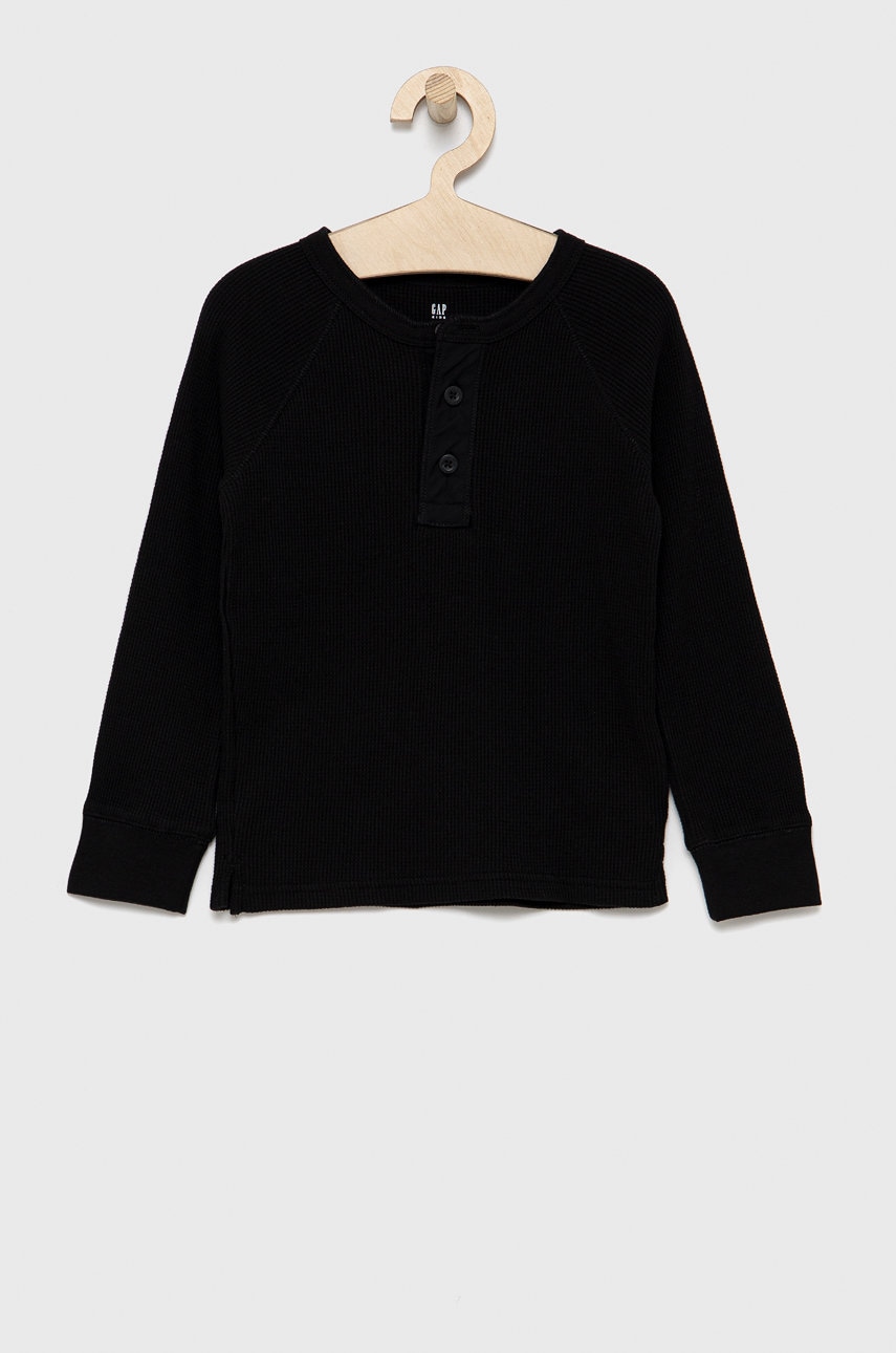 Gap longsleeve din bumbac pentru copii culoarea negru, material neted