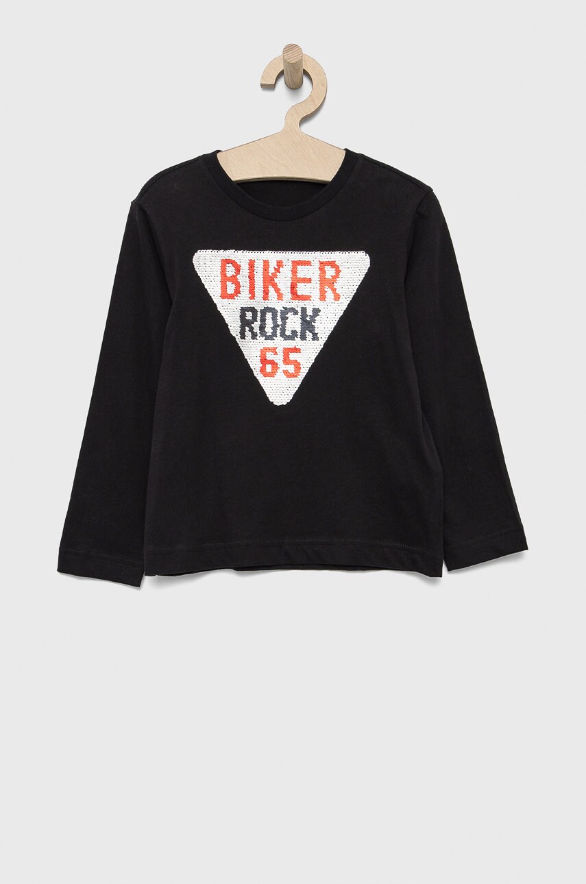 United Colors Of Benetton longsleeve din bumbac pentru copii culoarea negru, cu imprimeu