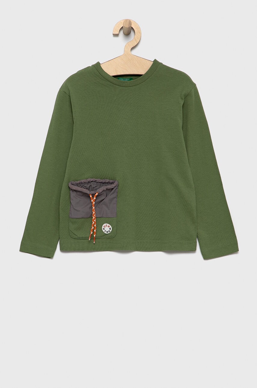 United Colors Of Benetton longsleeve din bumbac pentru copii culoarea verde, material neted