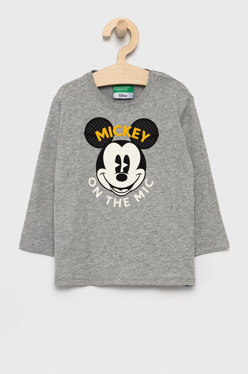 United Colors Of Benetton longsleeve copii culoarea gri, cu imprimeu