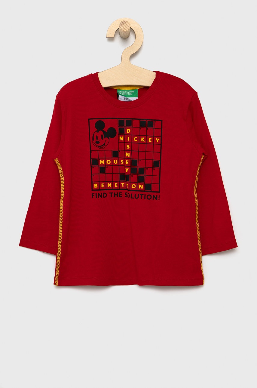 

Детска блуза с дълги ръкави United Colors of Benetton в червено с принт, Червен