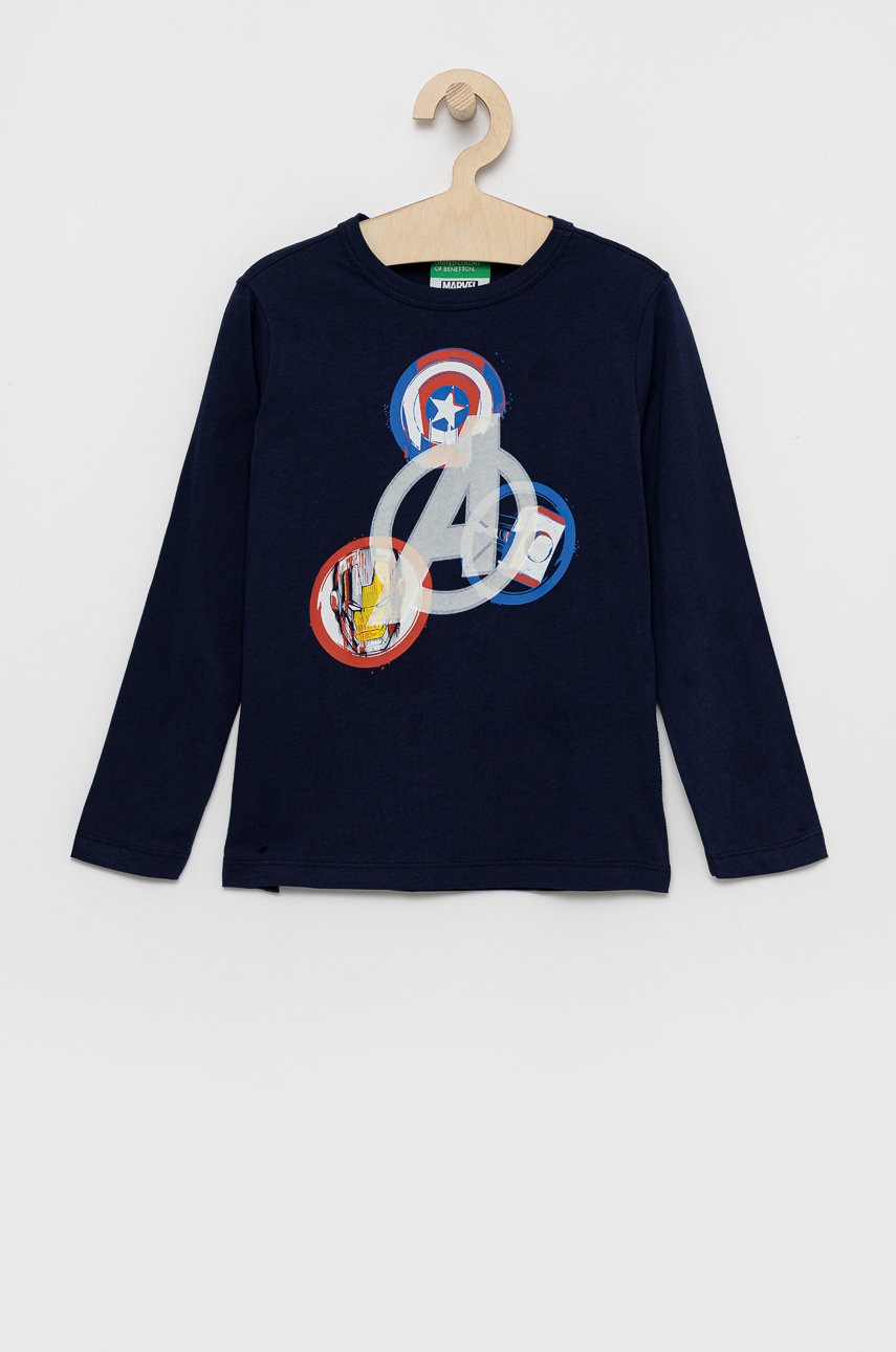 

United Colors of Benetton - Детска блуза с дълги ръкави x Marvel, Тъмносин