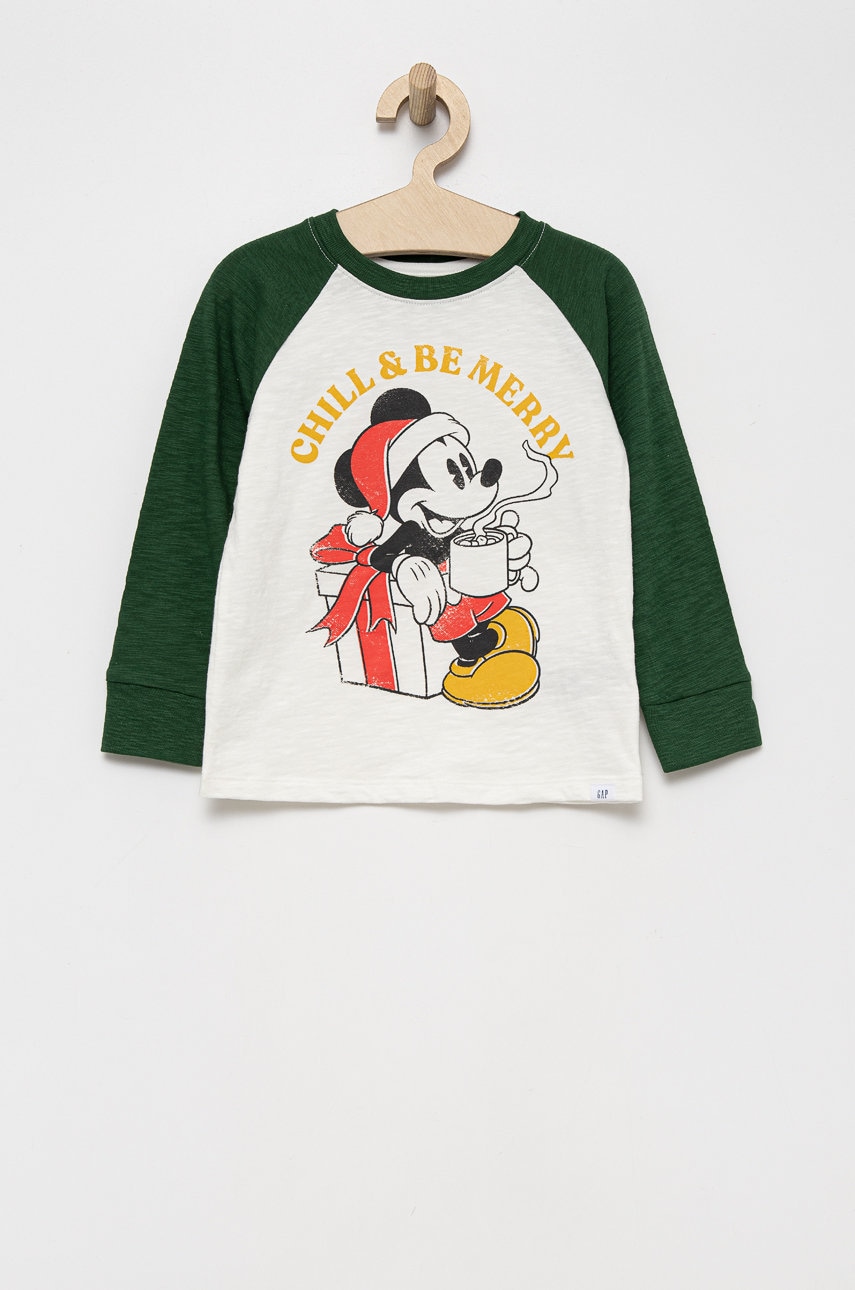 Gap longsleeve din bumbac pentru copii culoarea alb, cu imprimeu
