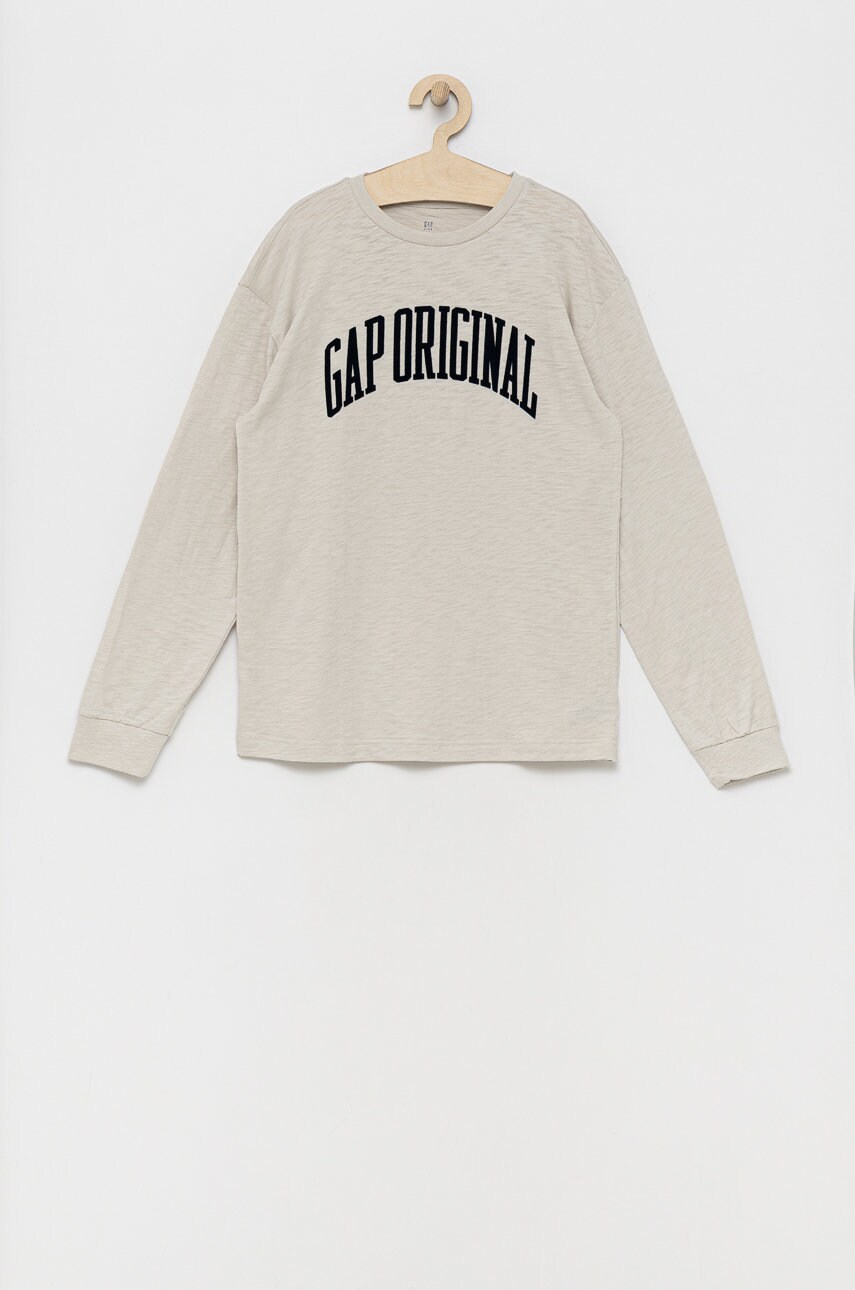 Gap longsleeve din bumbac pentru copii culoarea bej, cu imprimeu