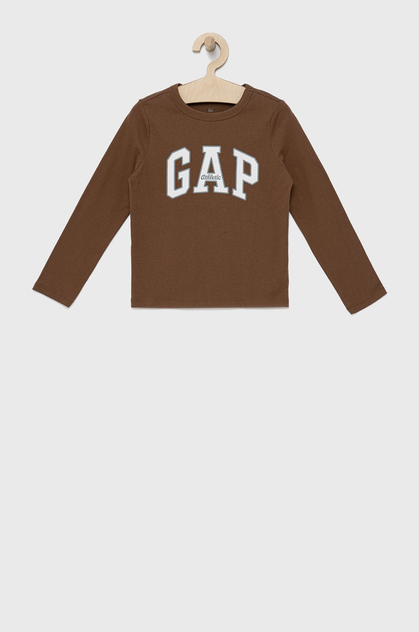

Детска блуза с дълги ръкави GAP в кафяво с принт, Кафяв