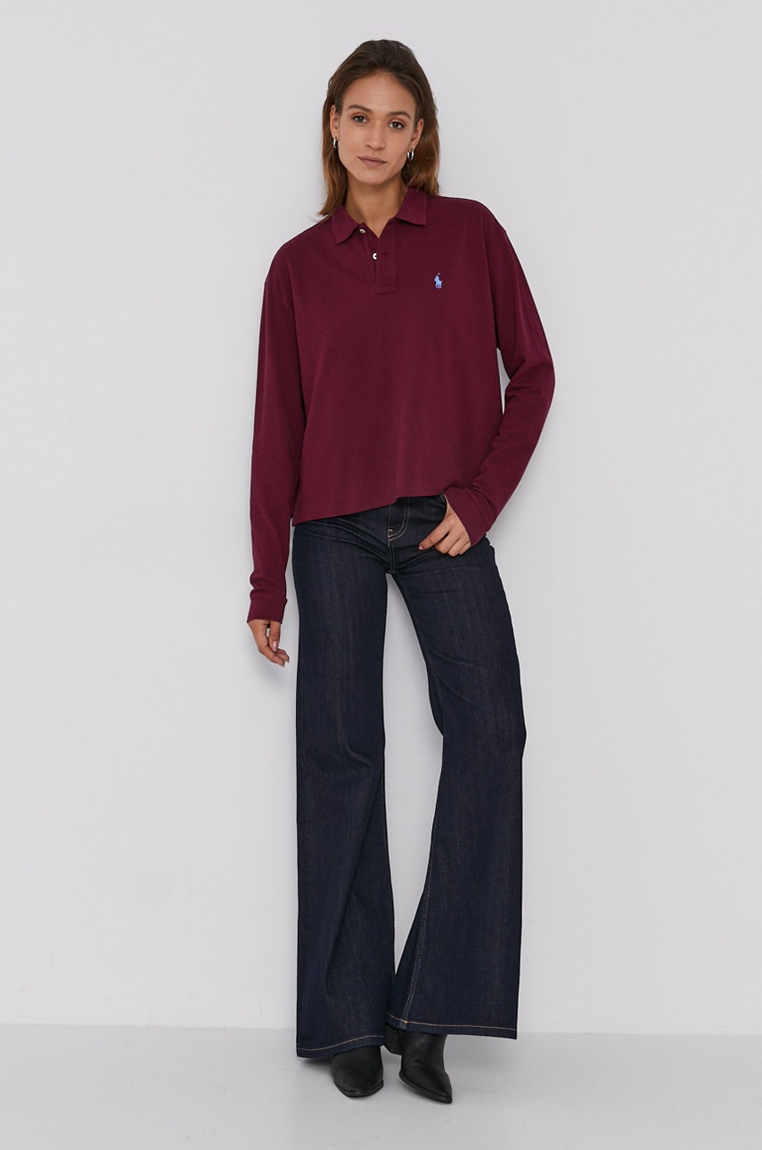 

Хлопковый лонгслив Polo Ralph Lauren цвет бордовый с воротником
