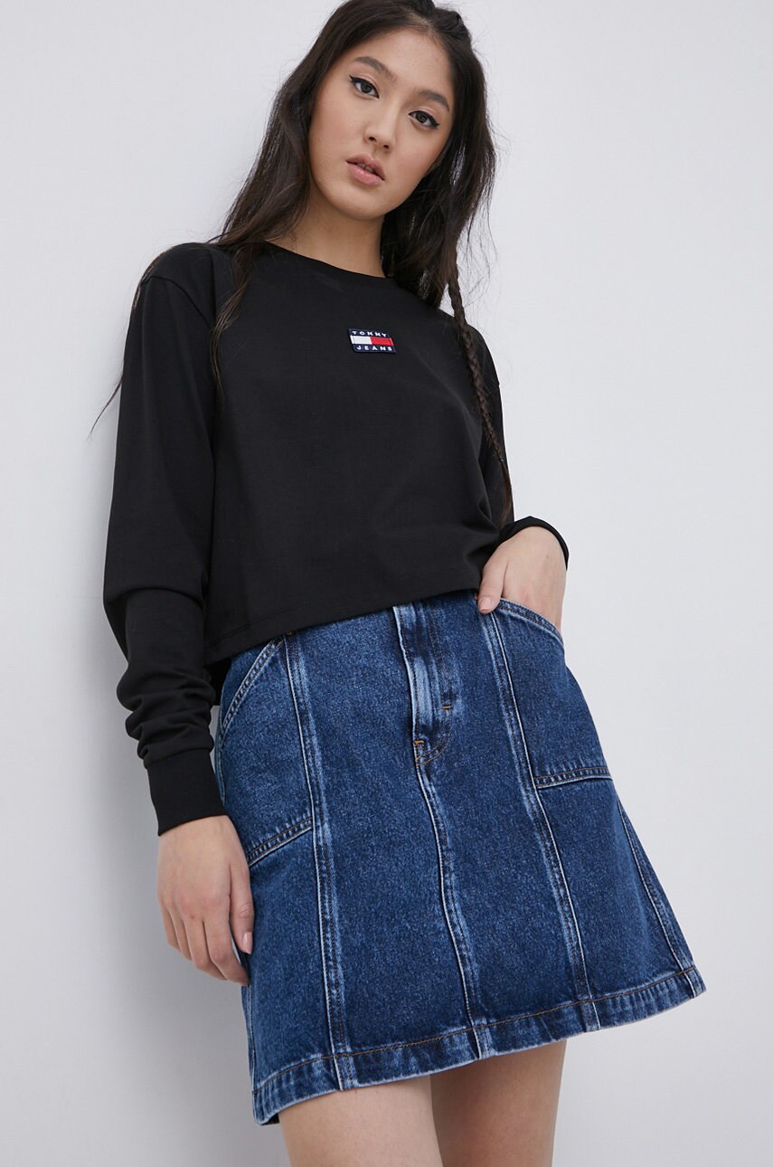 

Блуза с дълги ръкави Tommy Jeans дамска в черно, Черен