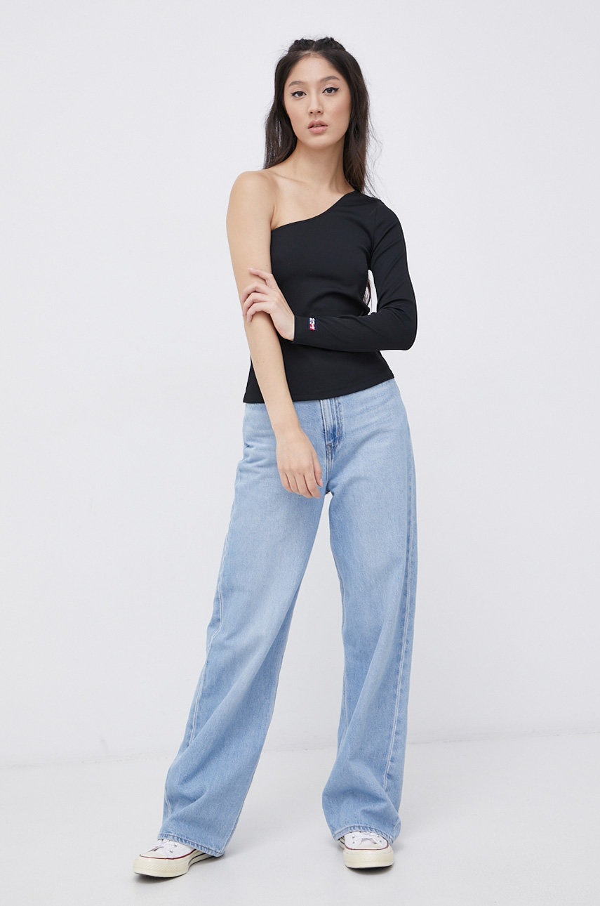 

Лонгслив Tommy Jeans женский цвет чёрный