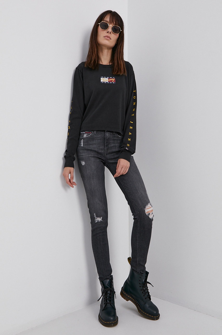 

Лонгслив Tommy Jeans женский цвет чёрный