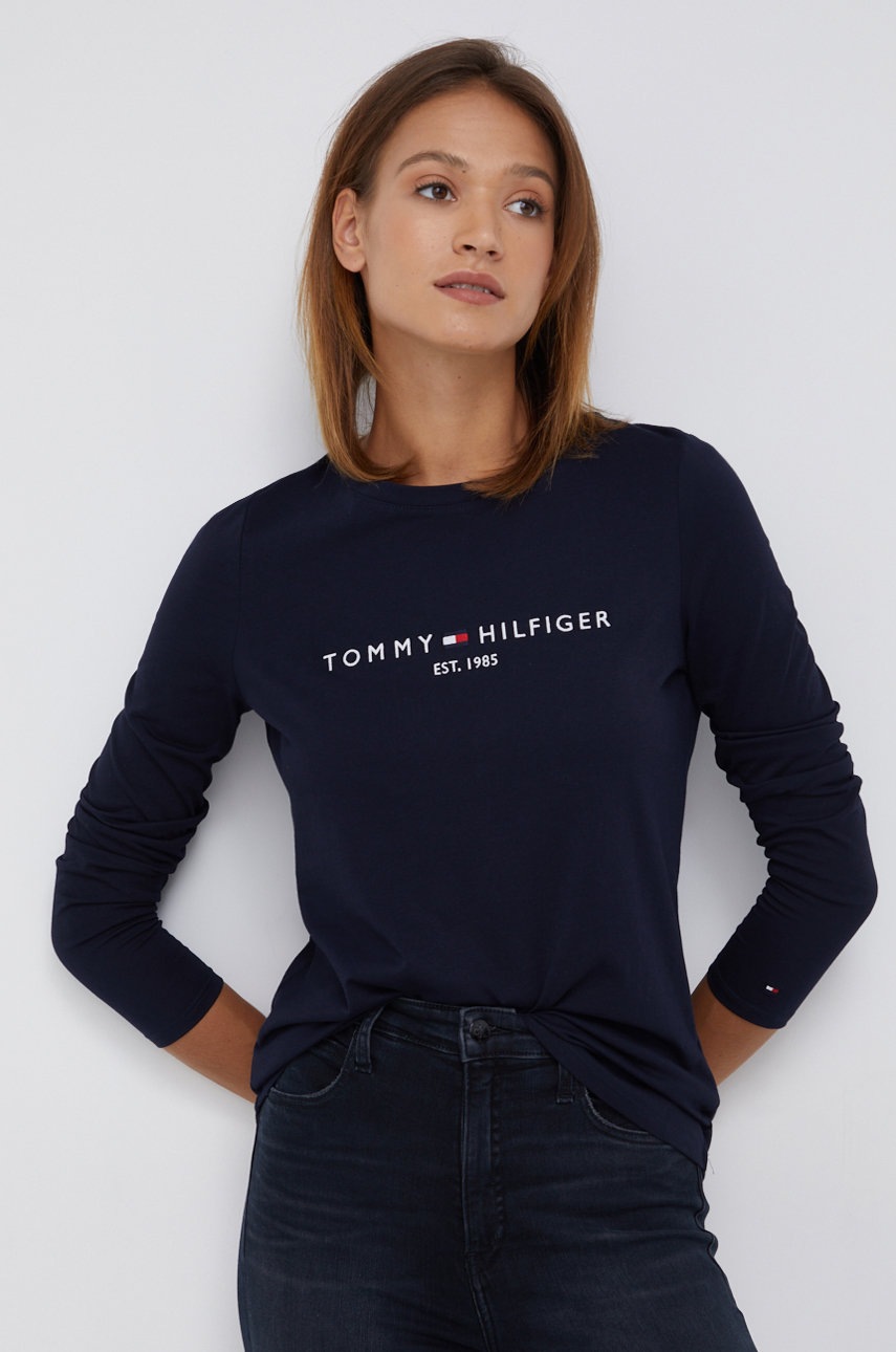 

Памучна блуза с дълги ръкави Tommy Hilfiger в тъмносиньо, Тъмносин