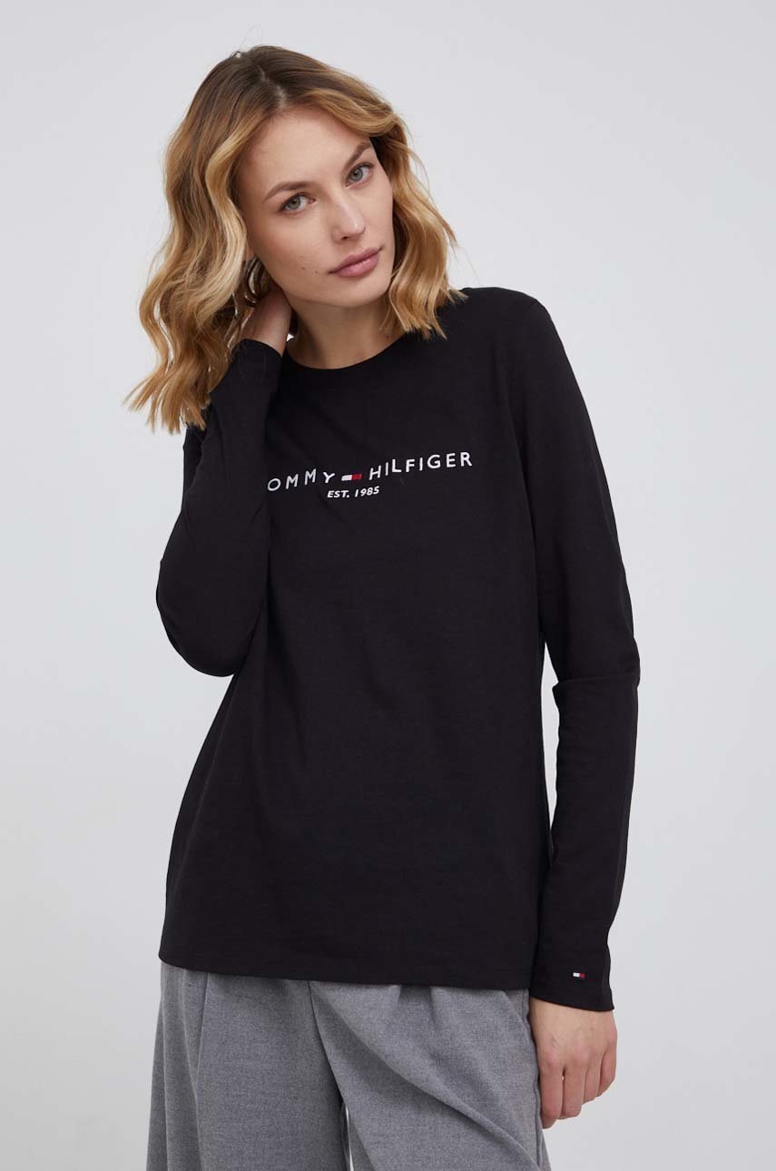 

Памучна блуза с дълги ръкави Tommy Hilfiger в черно, Черен