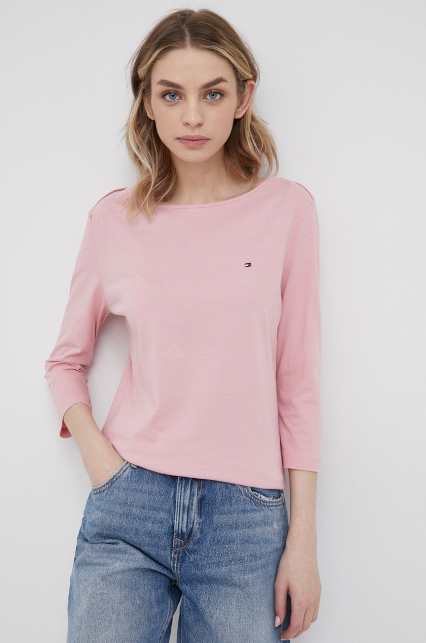 

Памучна блуза с дълги ръкави Tommy Hilfiger в черно, Розов