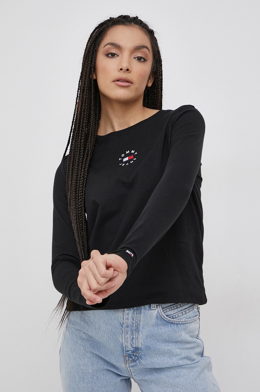 

Памучна блуза с дълги ръкави Tommy Jeans в черно, Черен