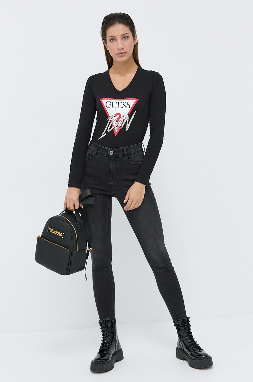 

Guess - Блуза с дълги ръкави, Черен