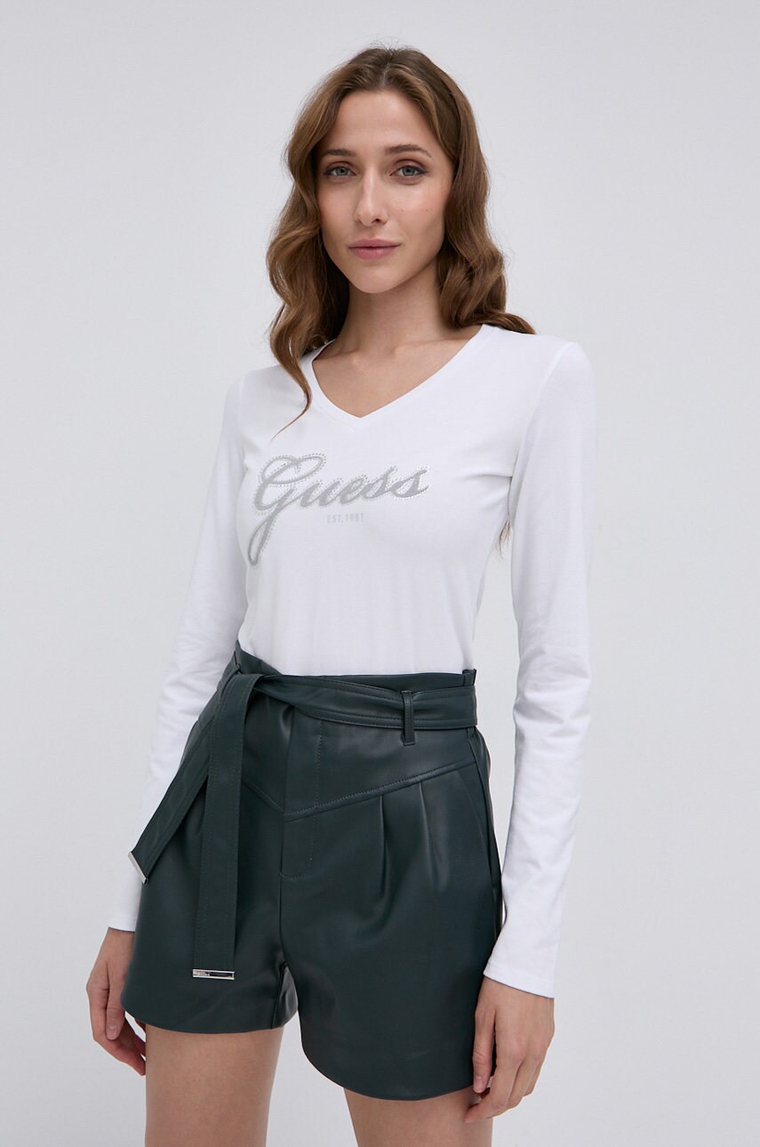 

Блуза с дълги ръкави Guess дамска в бяло, Бял