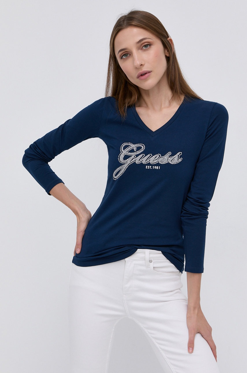 

Блуза с дълги ръкави Guess дамска в тъмносиньо, Тъмносин