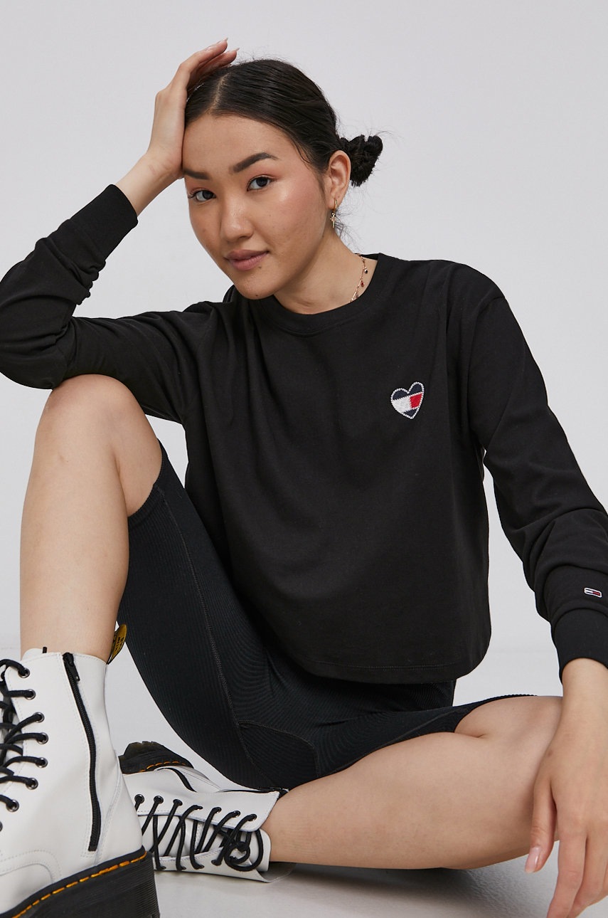 

Лонгслив Tommy Jeans женский цвет чёрный