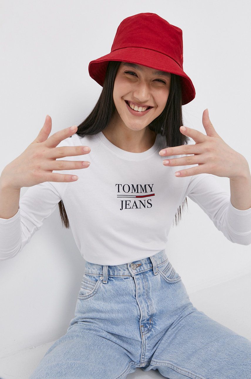 Tommy Jeans Longsleeve femei, culoarea alb