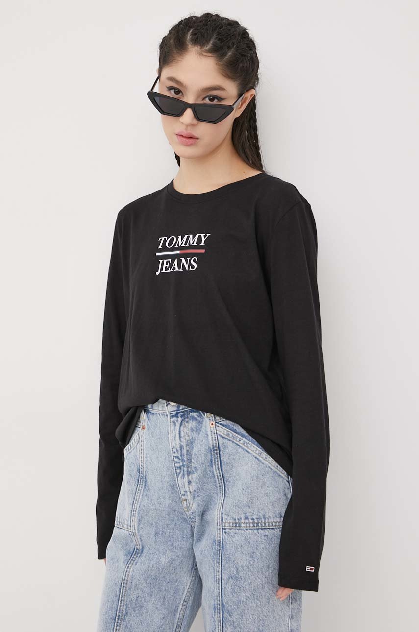 

Блуза с дълги ръкави Tommy Jeans дамски в бяло, Черен