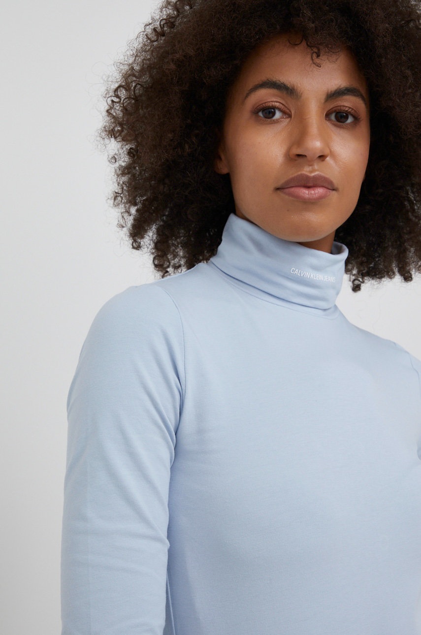 

Блуза с дълги ръкави Calvin Klein Jeans дамска с поло, Син