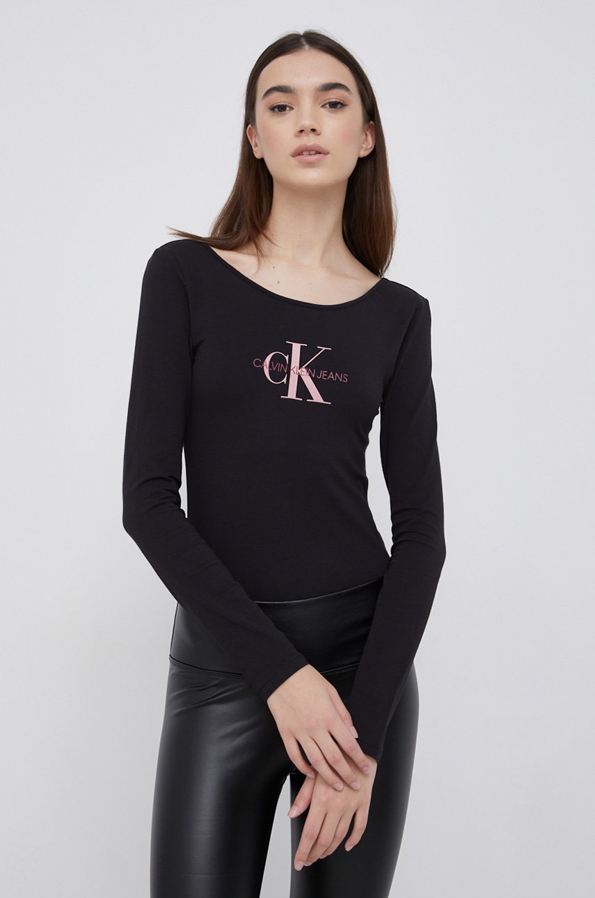 

Блуза с дълги ръкави Calvin Klein Jeans дамска в черно, Черен